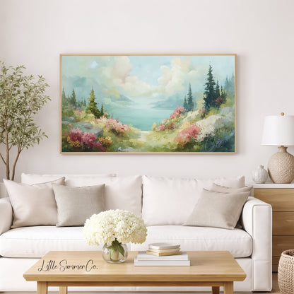 Misty Lake Frame TV Art displayed on a TV