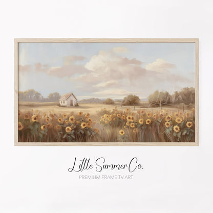 Sunflower Cottage Frame TV Art displayed on a TV