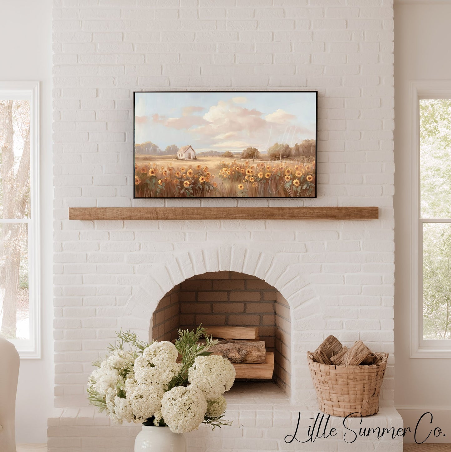 Sunflower Cottage Frame TV Art displayed on a TV