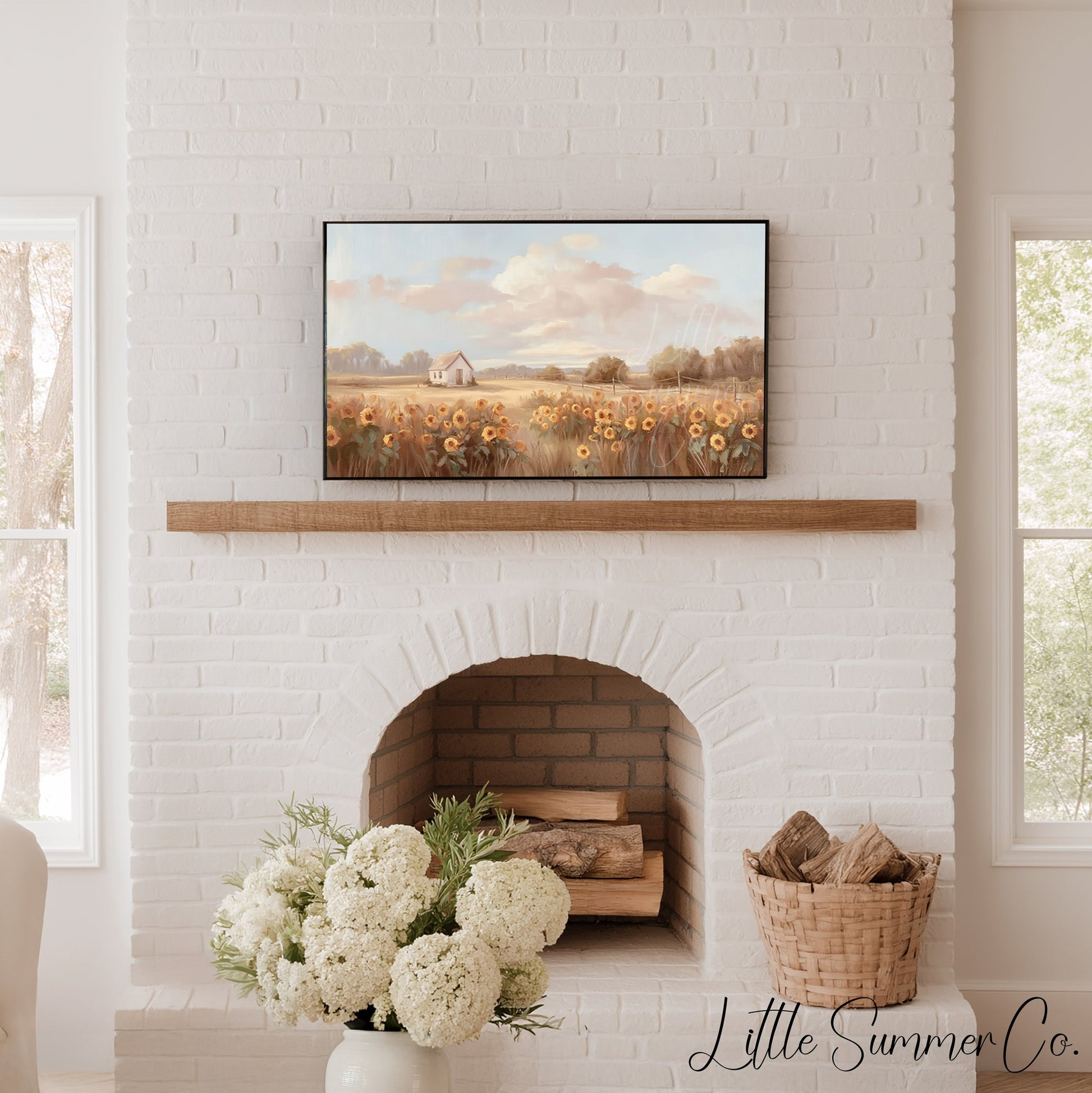 Sunflower Cottage Frame TV Art displayed on a TV