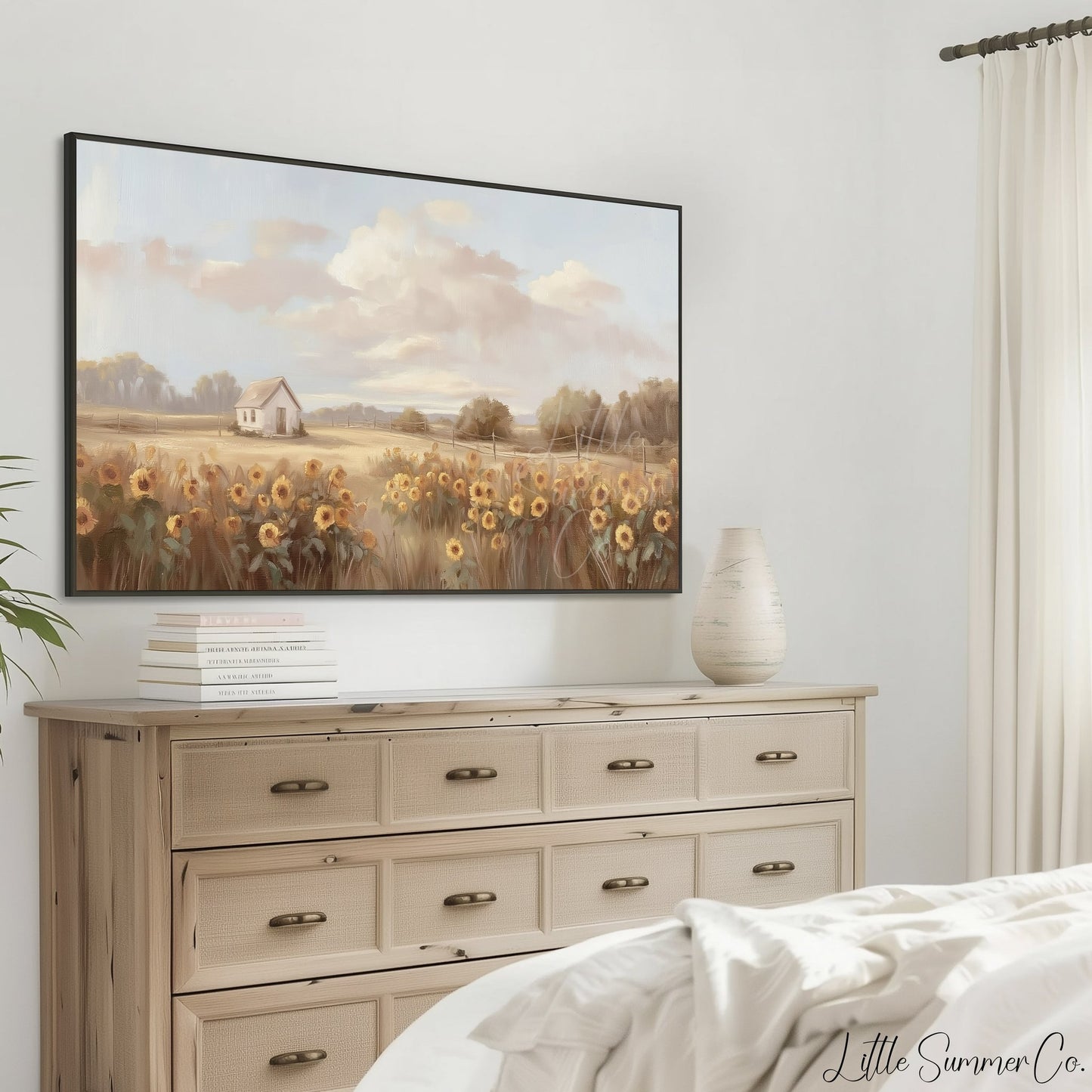 Sunflower Cottage Frame TV Art displayed on a TV
