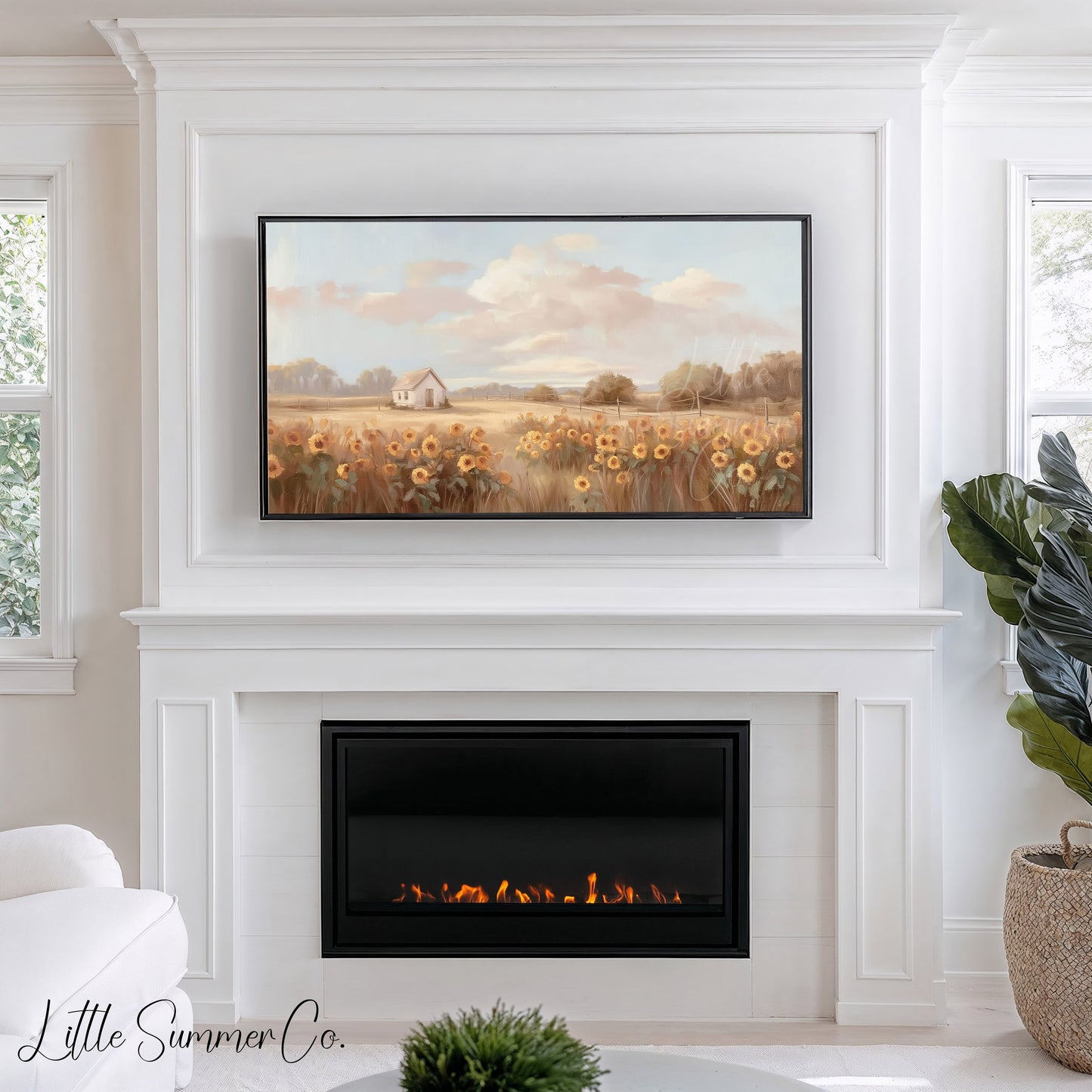 Sunflower Cottage Frame TV Art displayed on a TV