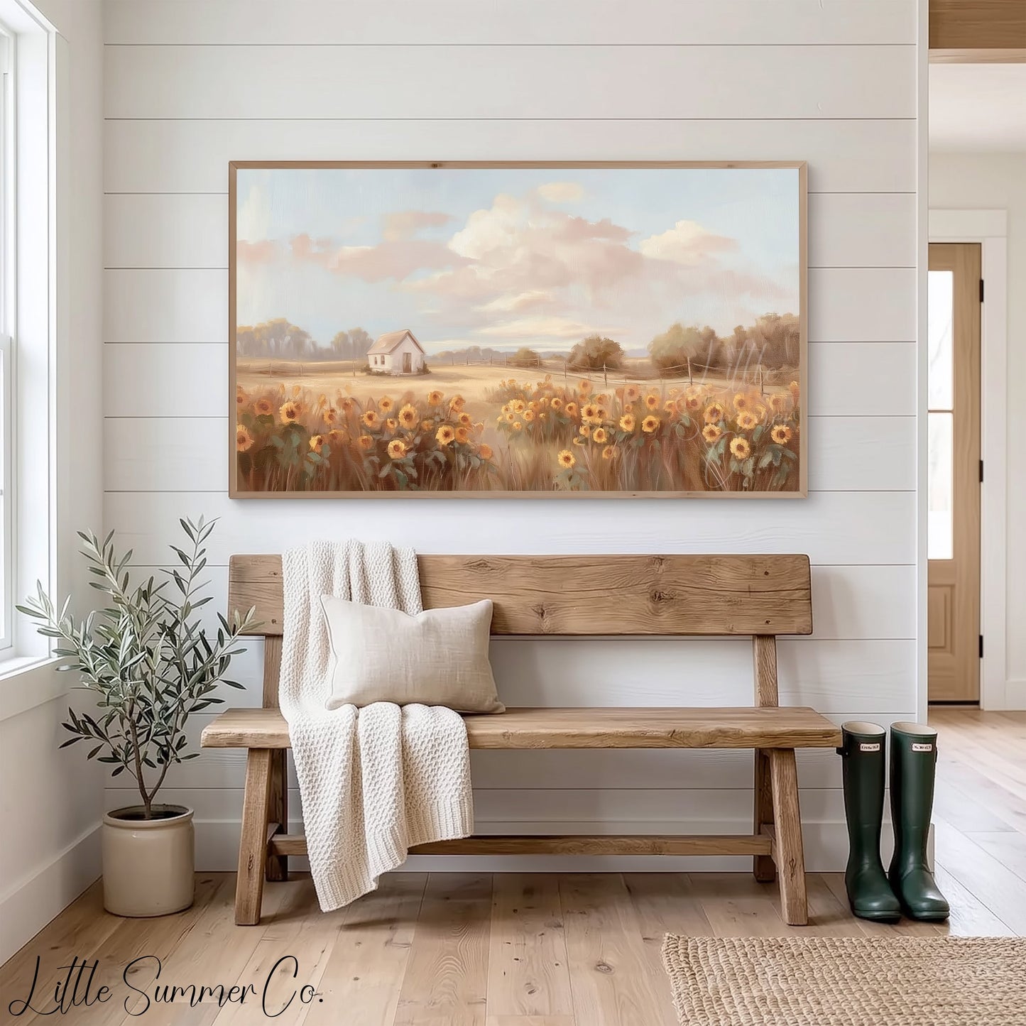Sunflower Cottage Frame TV Art displayed on a TV