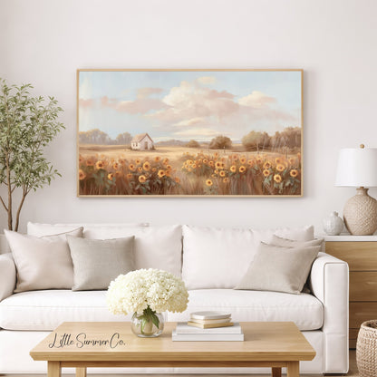 Sunflower Cottage Frame TV Art displayed on a TV