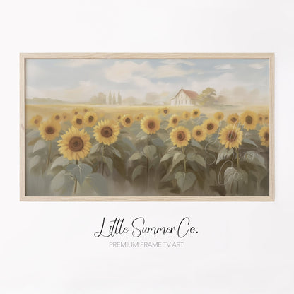 Sunflower Field Cottage Frame TV Art displayed on a TV