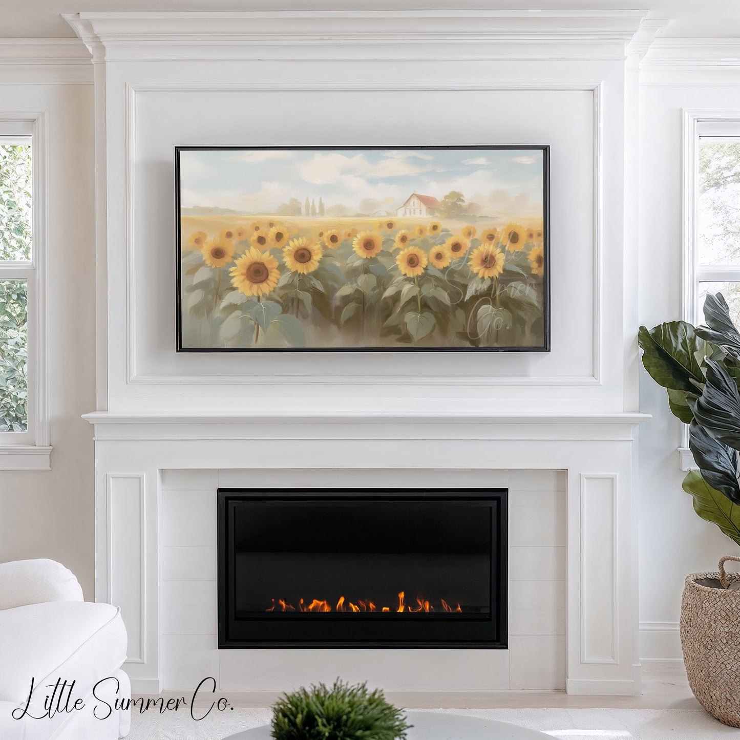Sunflower Field Cottage Frame TV Art displayed on a TV