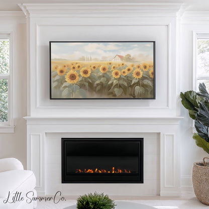 Sunflower Field Cottage Frame TV Art displayed on a TV