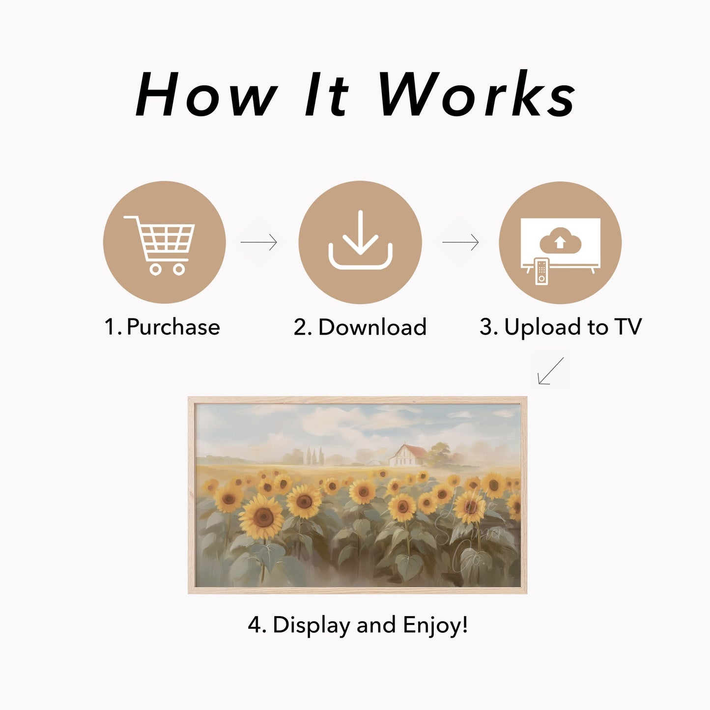 Sunflower Field Cottage Frame TV Art displayed on a TV