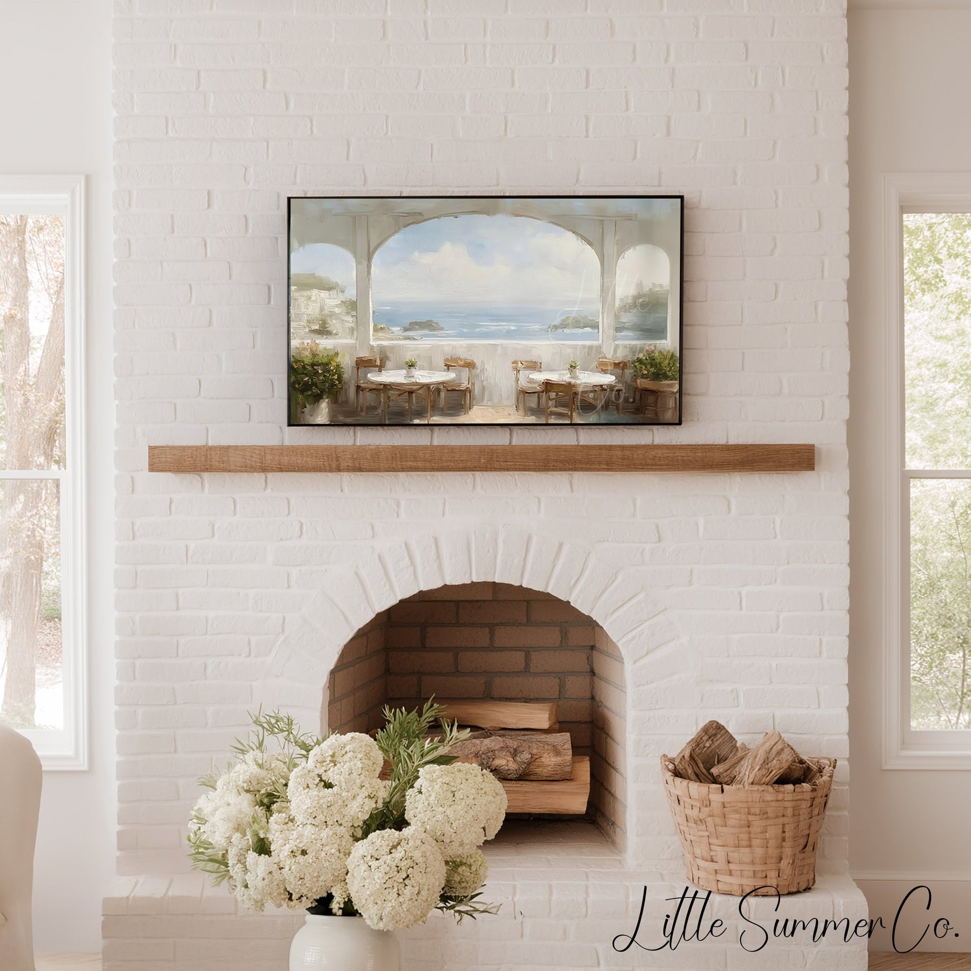 Seaside Terrace View Frame TV Art displayed on a TV