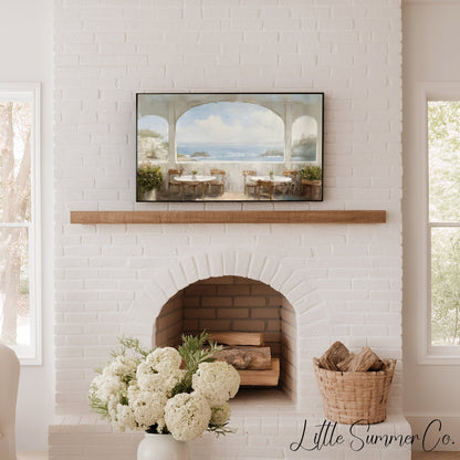Seaside Terrace View Frame TV Art displayed on a TV
