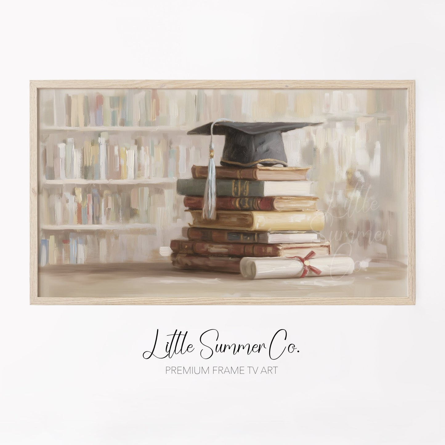 Graduation Cap Books Frame TV Art displayed on a TV