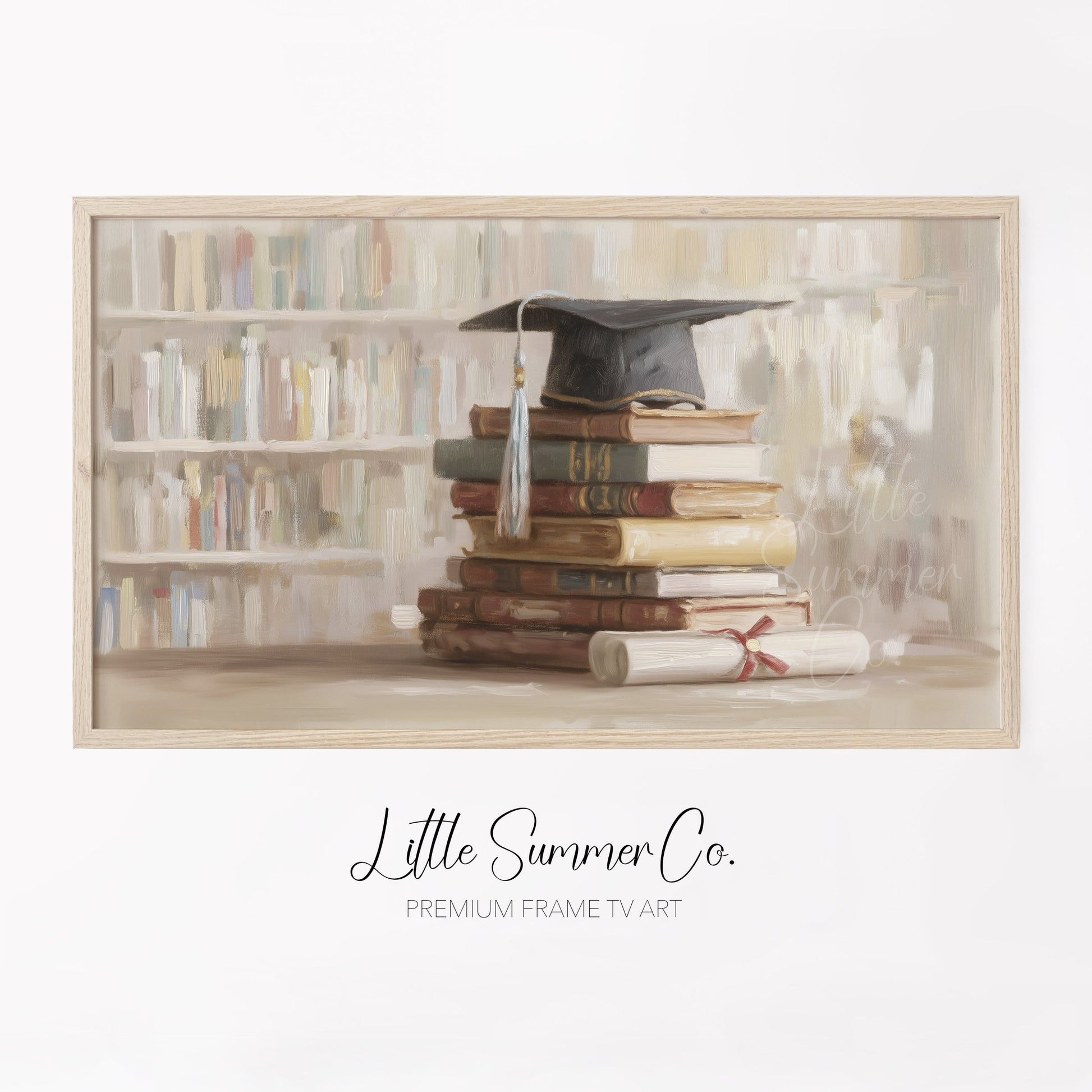 Graduation Cap Books Frame TV Art displayed on a TV