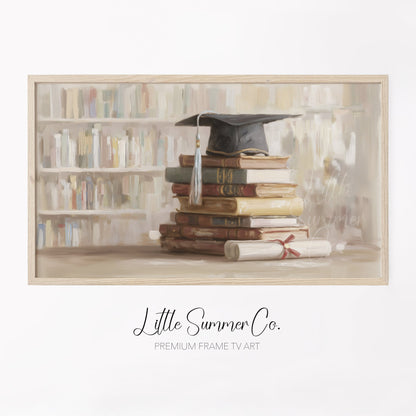 Graduation Cap Books Frame TV Art displayed on a TV