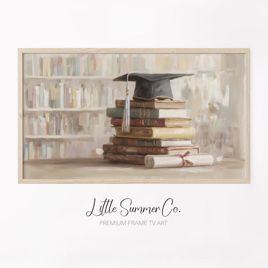 Graduation Cap Books Frame TV Art displayed on a TV