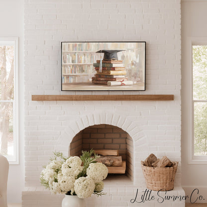 Graduation Cap Books Frame TV Art displayed on a TV