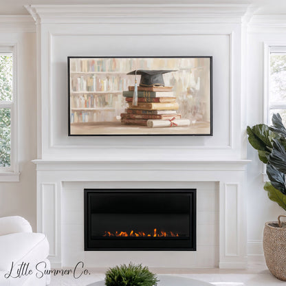 Graduation Cap Books Frame TV Art displayed on a TV
