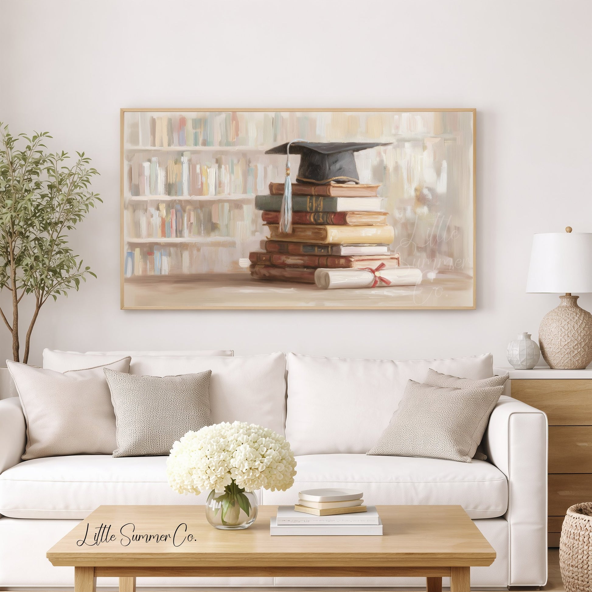Graduation Cap Books Frame TV Art displayed on a TV