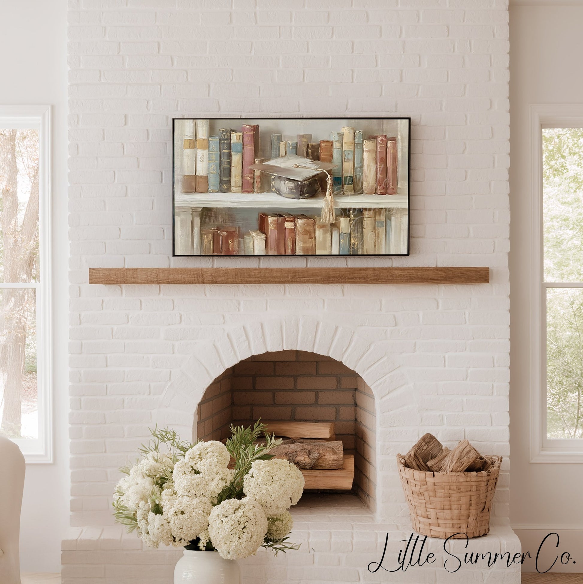 Graduation Bookshelf Frame TV Art displayed on a TV