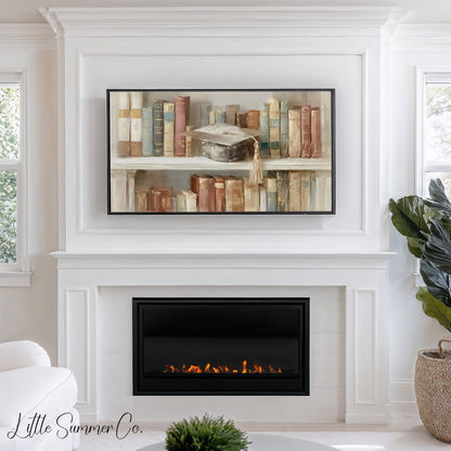 Graduation Bookshelf Frame TV Art displayed on a TV