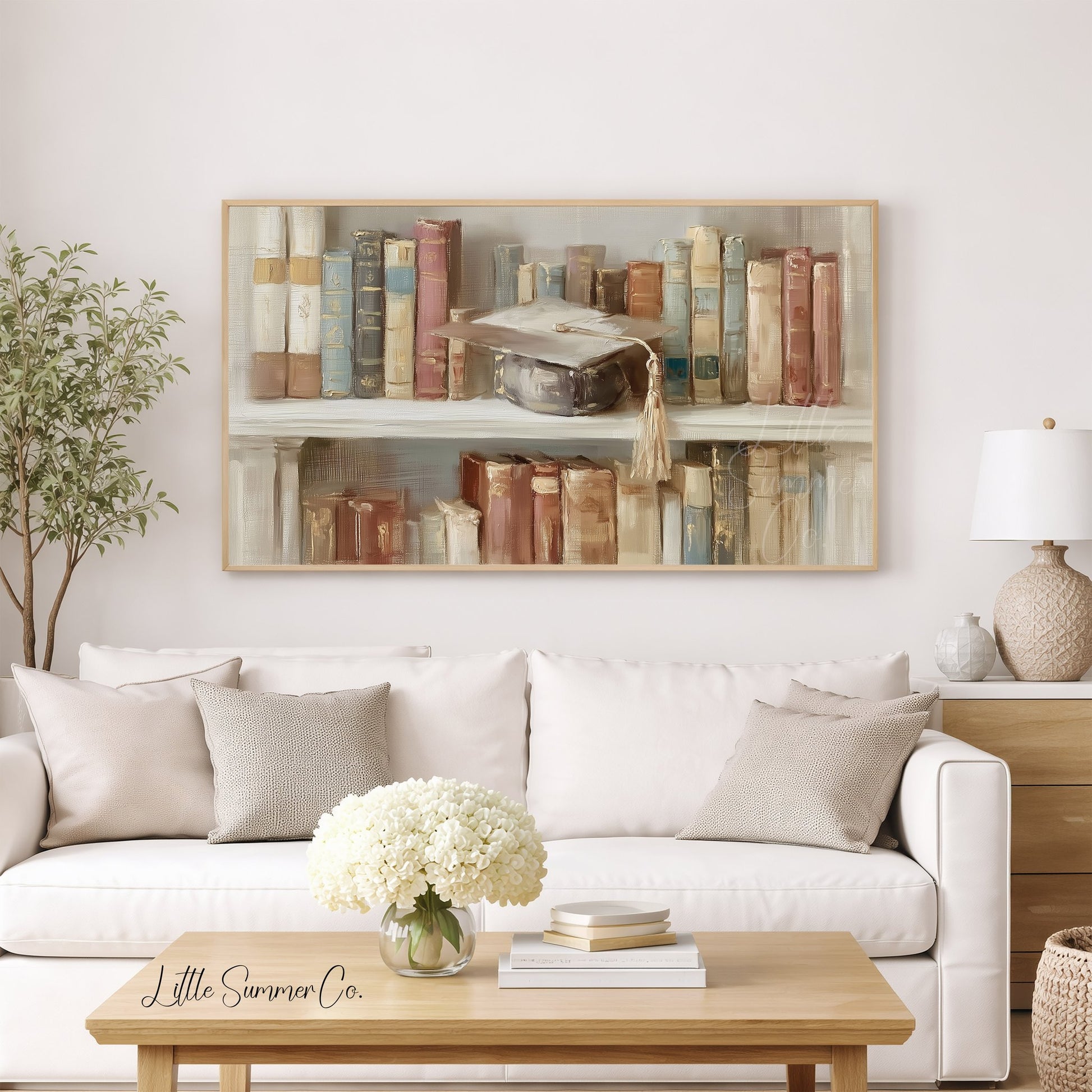 Graduation Bookshelf Frame TV Art displayed on a TV