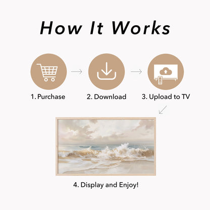 Pale Coastal Ocean Wave Shore Frame TV Art displayed on a TV