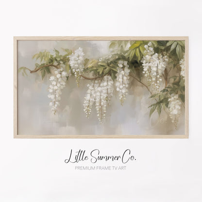 White Wisteria Branch Frame TV Art displayed on a TV
