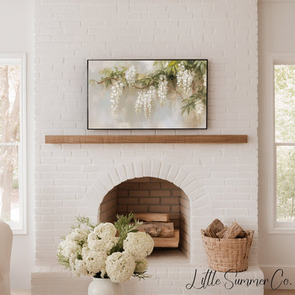 White Wisteria Branch Frame TV Art displayed on a TV