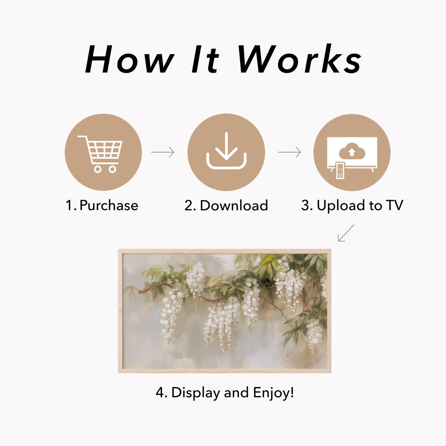 White Wisteria Branch Frame TV Art displayed on a TV