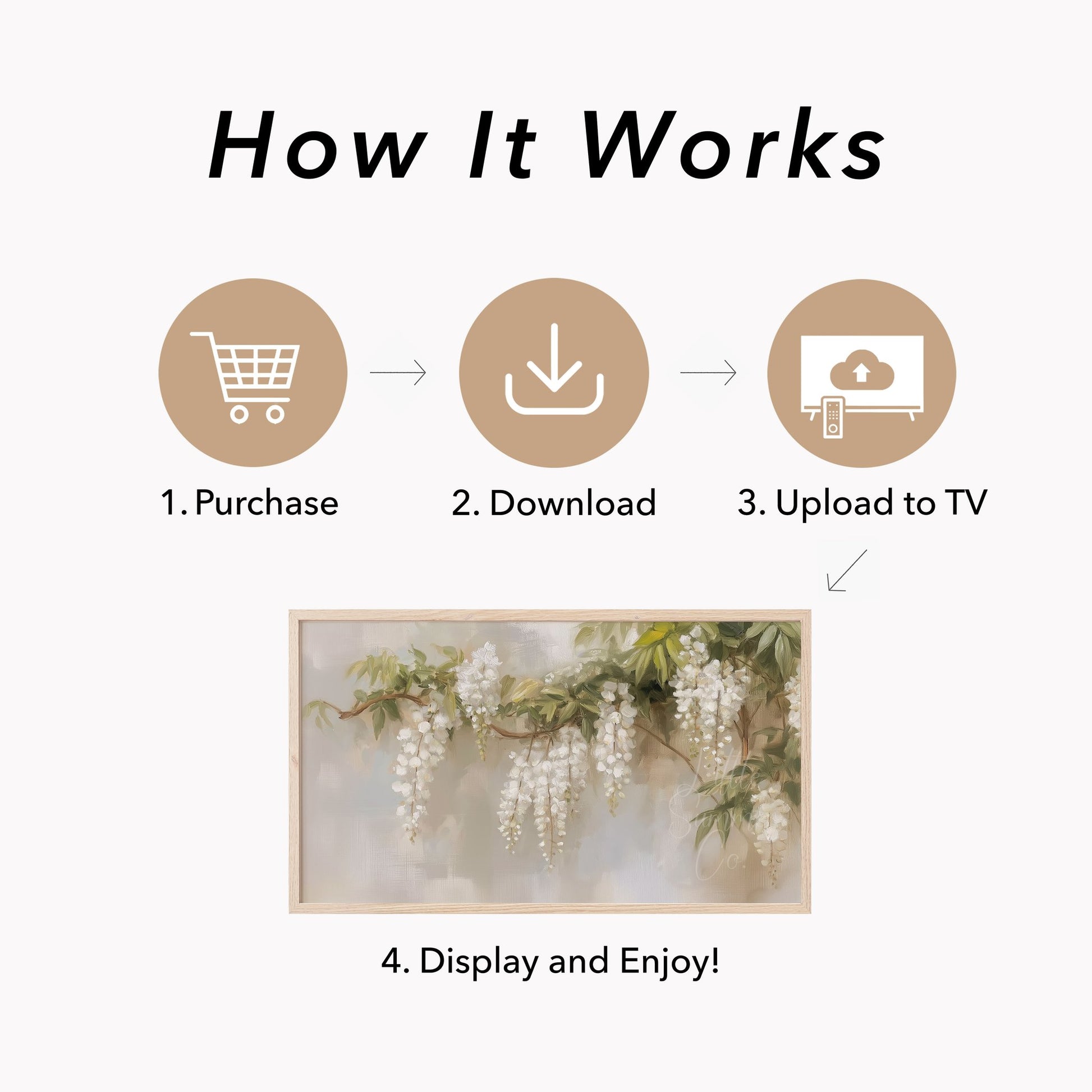 White Wisteria Branch Frame TV Art displayed on a TV