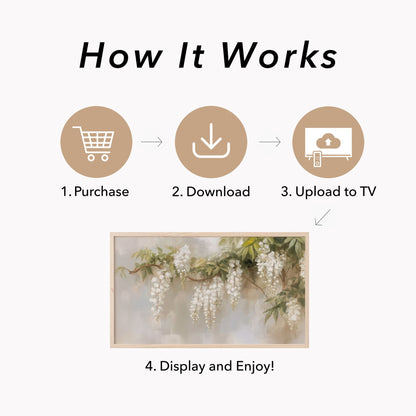 White Wisteria Branch Frame TV Art displayed on a TV
