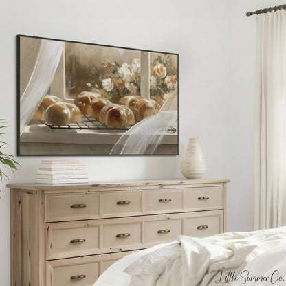 Fresh Bread Rolls Frame TV Art displayed on a TV