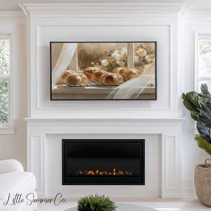 Fresh Bread Rolls Frame TV Art displayed on a TV
