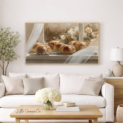 Fresh Bread Rolls Frame TV Art displayed on a TV