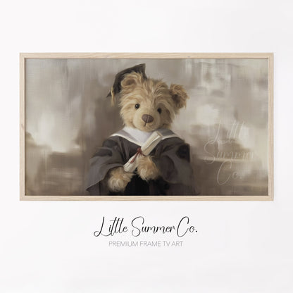Bear In Dark Graduation Gown Frame TV Art displayed on a TV