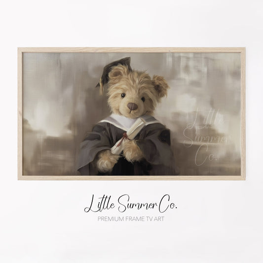 Bear In Dark Graduation Gown Frame TV Art displayed on a TV