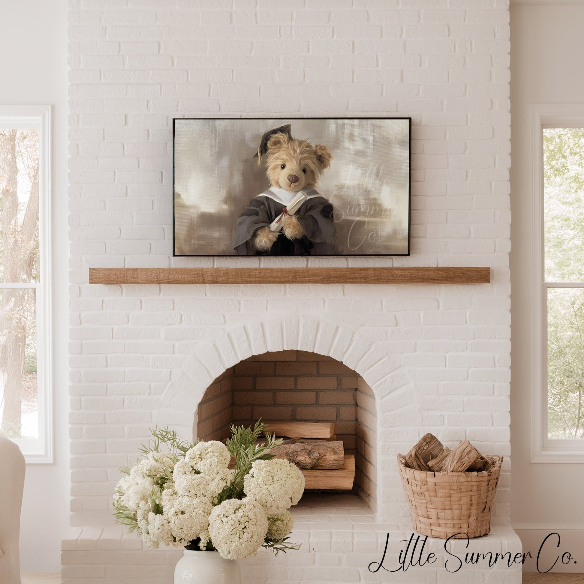 Bear In Dark Graduation Gown Frame TV Art displayed on a TV
