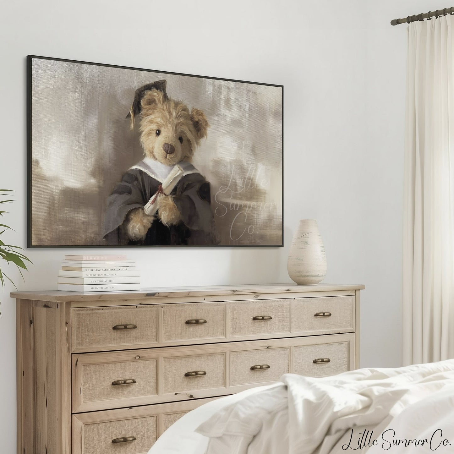 Bear In Dark Graduation Gown Frame TV Art displayed on a TV