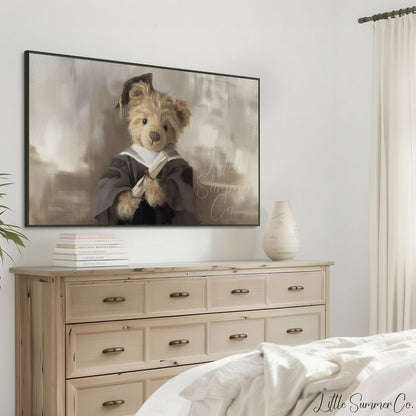 Bear In Dark Graduation Gown Frame TV Art displayed on a TV