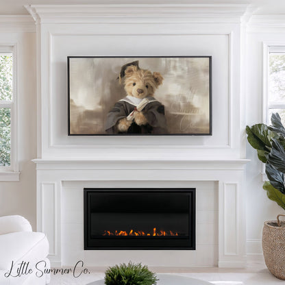 Bear In Dark Graduation Gown Frame TV Art displayed on a TV