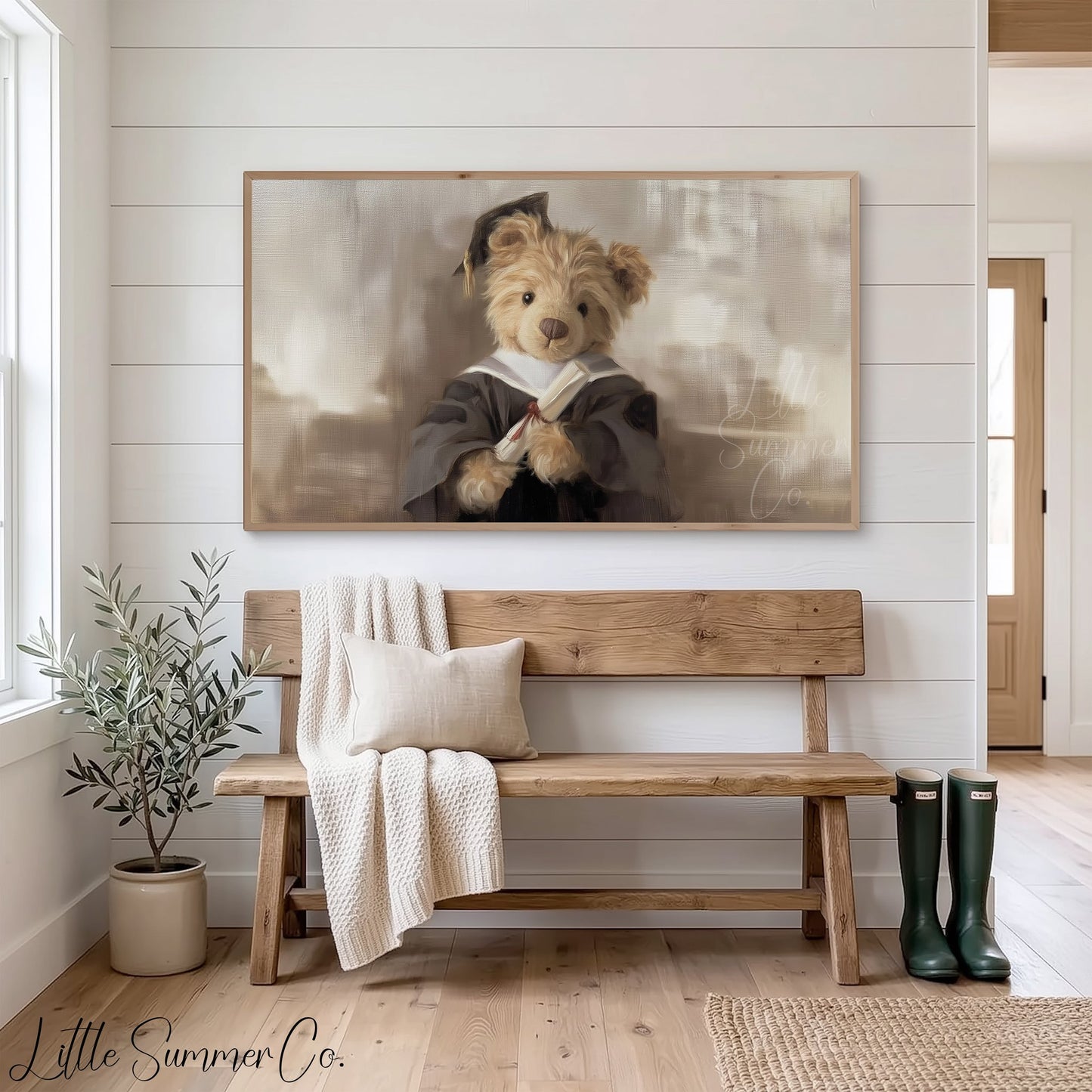 Bear In Dark Graduation Gown Frame TV Art displayed on a TV