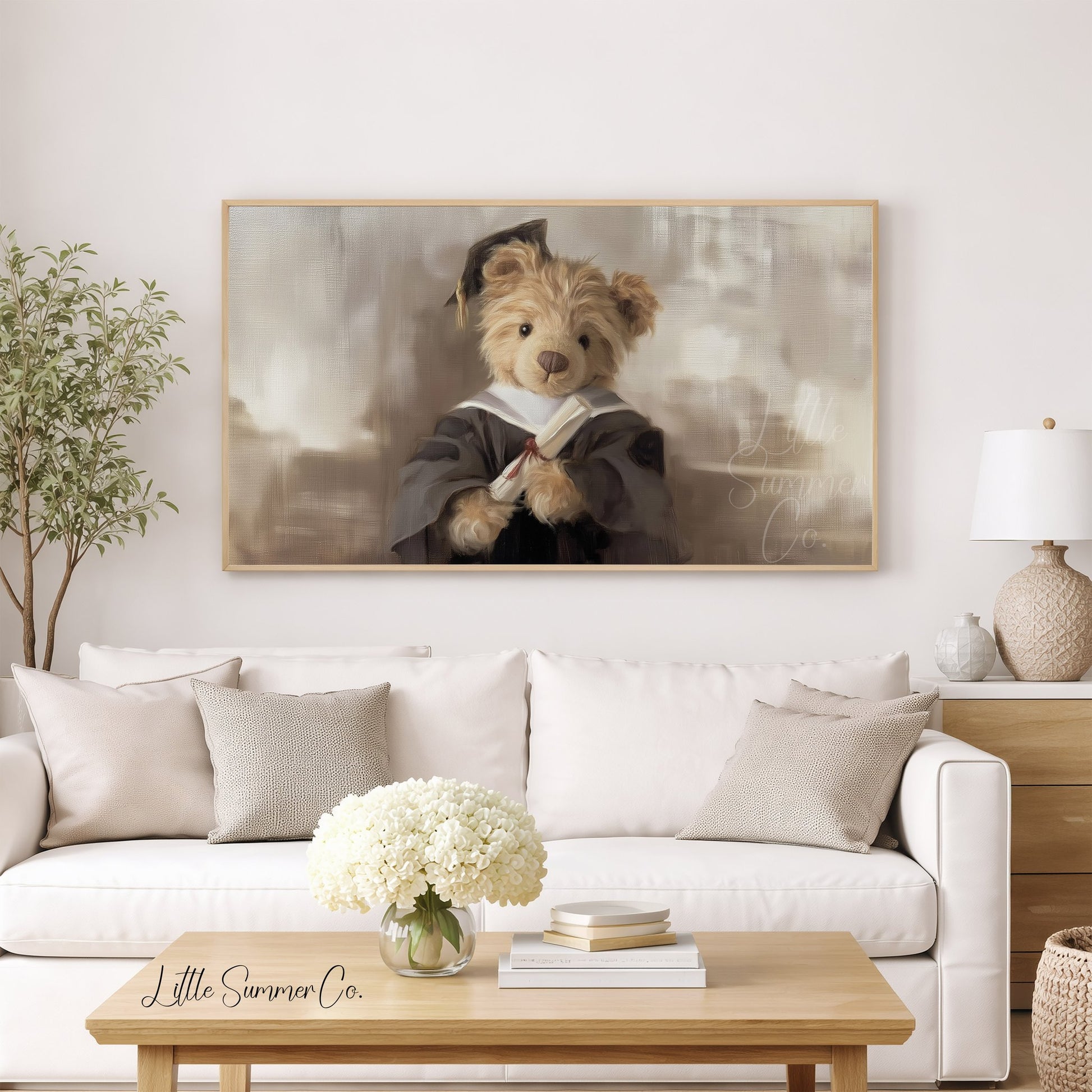 Bear In Dark Graduation Gown Frame TV Art displayed on a TV