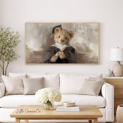 Bear In Dark Graduation Gown Frame TV Art displayed on a TV