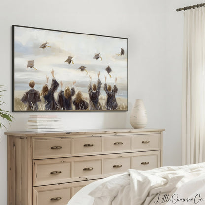 Graduation Cap Toss Frame TV Art displayed on a TV