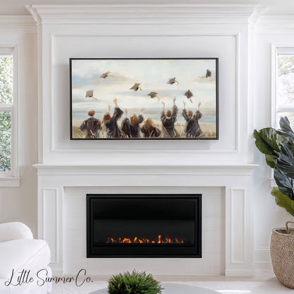 Graduation Cap Toss Frame TV Art displayed on a TV