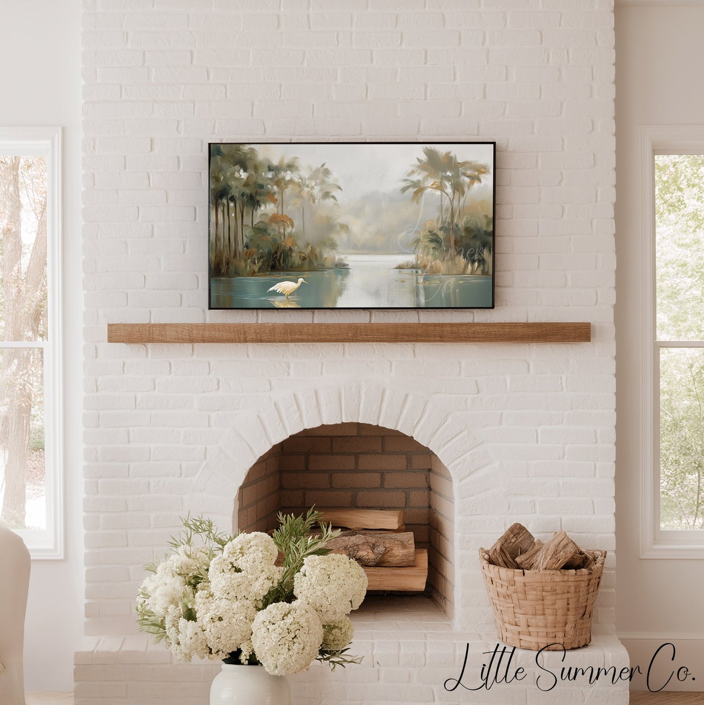 Egret Lagoon Frame TV Art displayed on a TV
