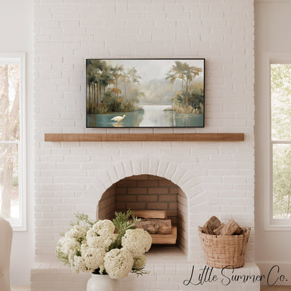 Egret Lagoon Frame TV Art displayed on a TV