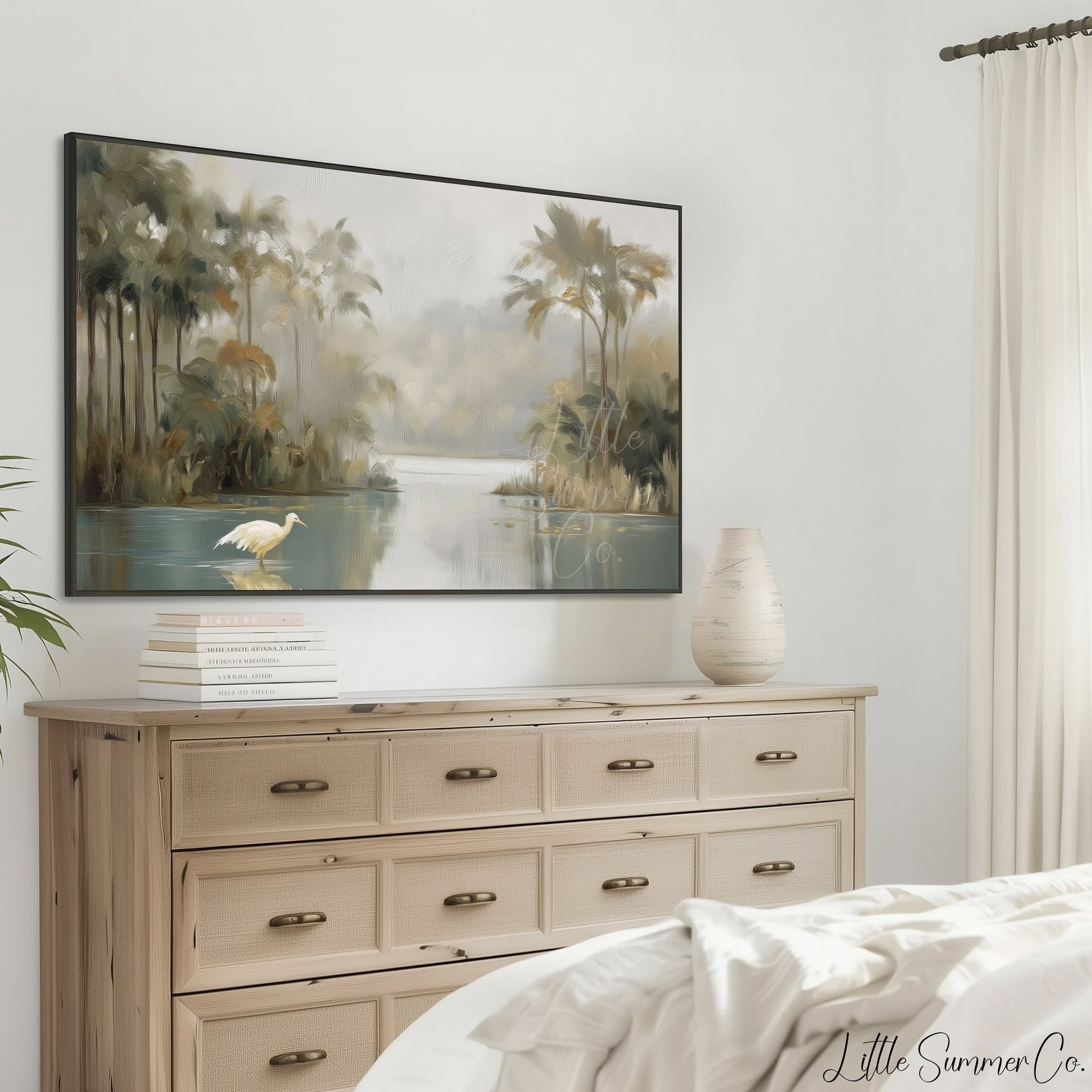 Egret Lagoon Frame TV Art displayed on a TV