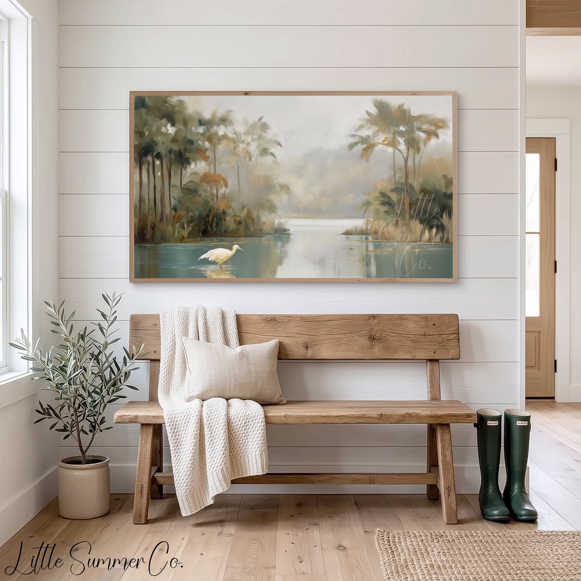 Egret Lagoon Frame TV Art displayed on a TV