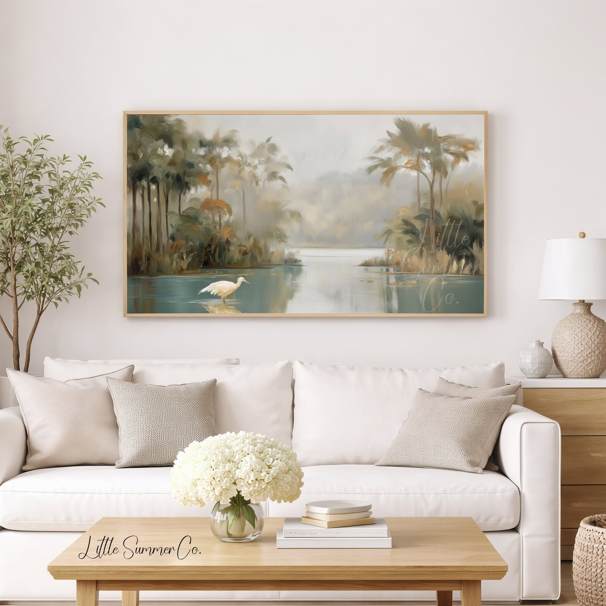 Egret Lagoon Frame TV Art displayed on a TV