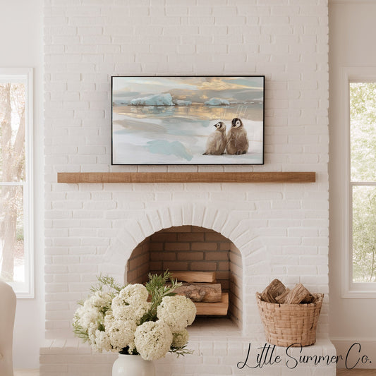 Penguin Chicks Ice Frame TV Art displayed on a TV